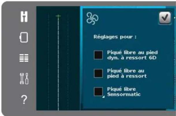 Réglages pour : Piqué libre au pied dyn. à ressort 6D Piqué libre au pied à ressort Piqué libre Sensormatic