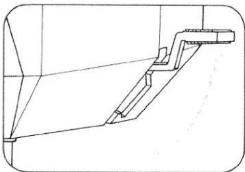 Technical line drawing of a staircase structure with beams and supports (no text or symbols)