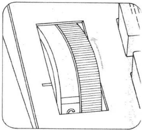 Technical line drawing of a mechanical component with hatched internal structure and directional arrow (no text or symbols)