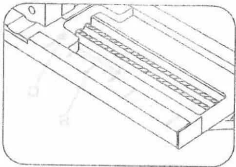 Technical line drawing of a mechanical component with internal channels and mounting features (no text or symbols).