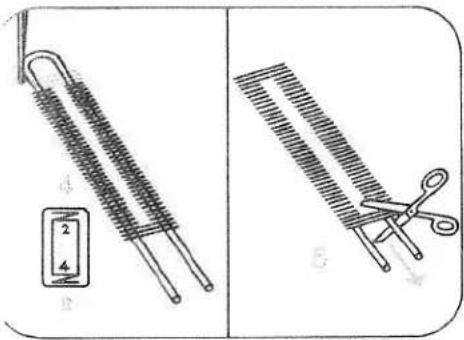 Illustration of a hairpin and a comb with scissors, shown in two different views (no text or symbols).
