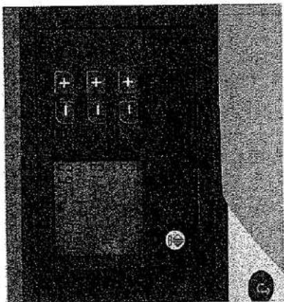 Image recadrée montrant un panneau de commande d'un appareil avec des boutons étiquetés et une icône circulaire, probablement issue d'une interface informatique plus ancienne.