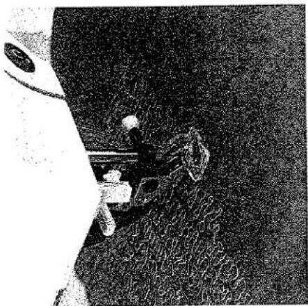 Photo en noir et blanc d'une personne debout dans un bateau avec un grand véhicule en arrière-plan (aucun texte ou symbole visible)