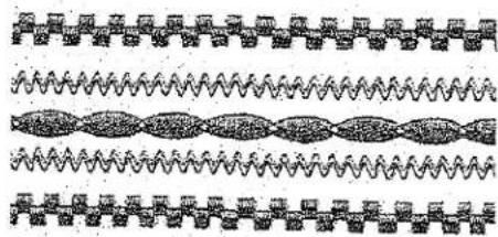 Trois motifs de lignes verticales avec des formes ovales répétées, sans texte ni symboles.