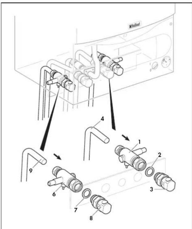 Technical diagram showing exploded view of a washing machine with numbered parts for assembly or maintenance.