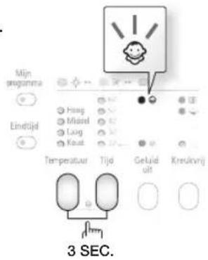 Mijn programma, hoog, middel, laag, koud, temperatuur, tijd, geluid uit, kreukvrij, 3 sec.