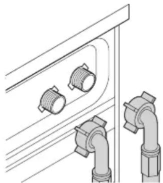 Technical line drawing of pipe fittings and connectors (no text or symbols)