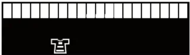 Black background with a white horizontal bar and a small white T-shirt icon in the bottom right corner (no text or symbols)