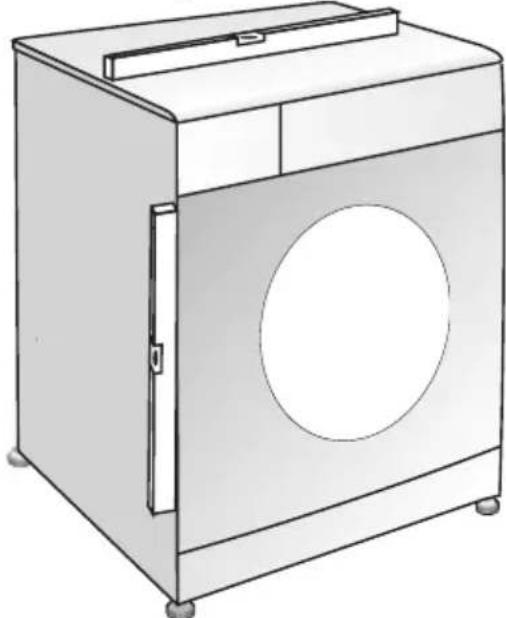 Line drawing of a simple washing machine with front panel and door (no text or symbols)