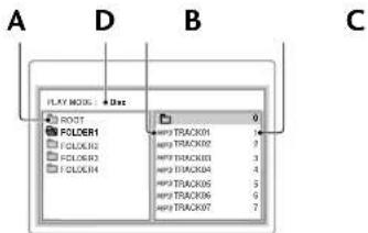 A D B C PLAY MODE + Data ROOT FOLDER1 FLOCK02 FOLDER3 FLOCK4 HIVI TRACK01 HIVI TRACK02 HIVI TRACK03 HIVI TRACK04 HIVI TRACK05 HIVI TRACK06 HIVI TRACK07 0 9 3 4 5 6 7