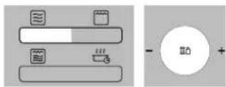 Diagram showing two electronic components with icons and polarity indicators, likely representing a circuit or device layout.