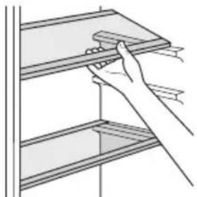 Line drawing of a hand holding a shelf with a tool, no text or symbols present