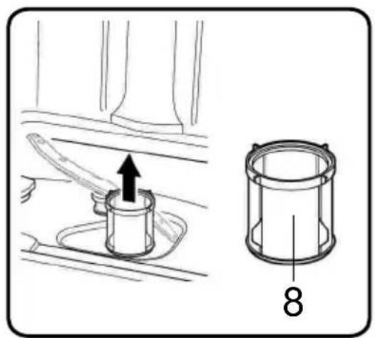 Diagram showing a car interior with a cylindrical component being inserted, and a labeled inset of a paint can marked with number 8.