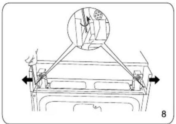 Diagram of a car interior with handrails and a magnified inset showing a mechanical component.