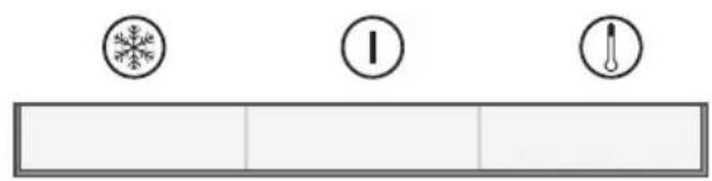 Diagram showing three labeled symbols: snowflake, thermometer, and thermometer with corresponding icons above a blank rectangular bar.