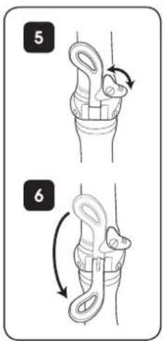 Diagram illustrating two steps of a rope knot or rope binding, labeled 5 and 6, with arrows indicating rotational movement.