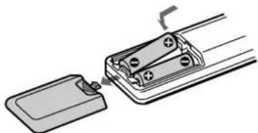 SONY TA-FE210 - Inserção das pilhas no telecomando - 1