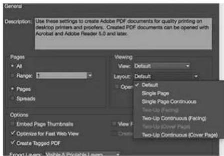 General Description: Use these settings to create Adobe PDF documents for quality printing on desktop printers and proclers. Created PDF documents can be opened with Acrobat and Adobe Reader 5.0 and later. Pages All Range: 1 Pages Spreads Options Embed Page Thumbnails Optimize for Fast Web View Crea…