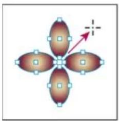 Symmetrical abstract diagram with four petal-like shapes and a central crosshair, no text or symbols present.