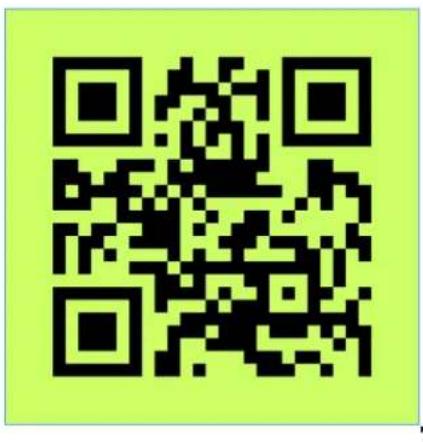 QR code image with black pixelated pattern on bright green background