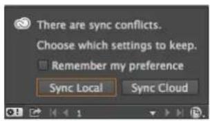 There are sync conflicts. Choose which settings to keep. Remember my preference Sync Local Sync Cloud