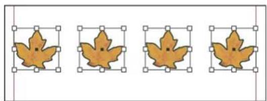 Four identical panels showing a single orange maple leaf inside a square frame, each with a white border and selection handles (no text or symbols)