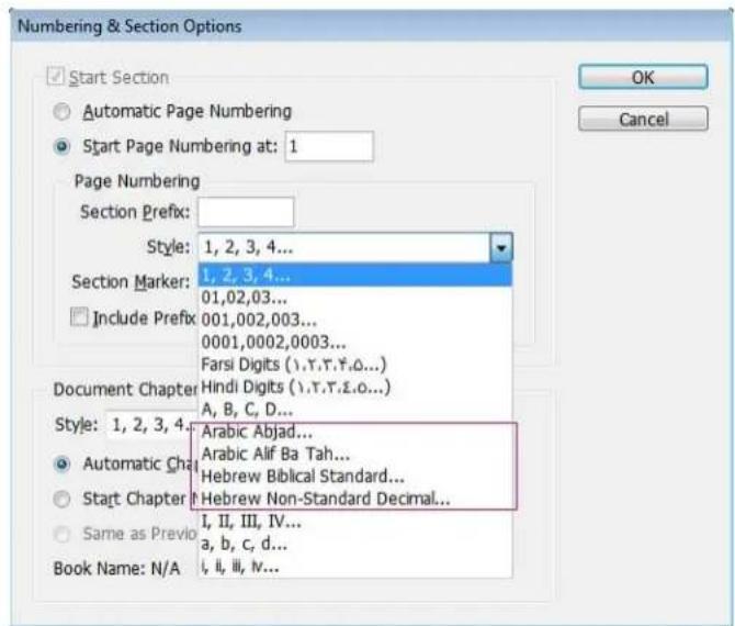 Numbering & Section Options Start Section Automatic Page Numbering Start Page Numbering at: 1 Page Numbering Section Prefix: Style: 1, 2, 3, 4... Section Marker: 1, 2, 3, 4... 01,02,03... Include Prefix: 001,002,003... 0001,0002,0003... Farsi Digits (1,T,T,F,O...) Document Chapter Hindi Digits (1,T,…