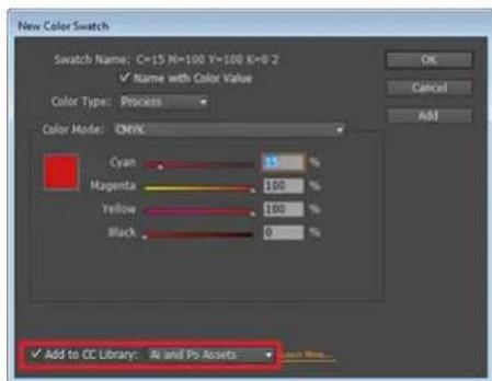 New Color Swatch Swatch Name: C=15 M=100 Y=100 K=0.2 ✓ Name with Color Value Color Type: Process Color Mode: CMYK Cyan 15 % Magenta 100 % Yellow 100 % Black 0 % Add to CC Library: As and Ps Assets