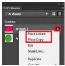 CC Libraries Air Assets Graphics Air Assets 2... Place Linked Place Copy Edit Share Link... Duplicate