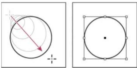 Two geometric diagrams: one showing a circle with radius and angle indicators, the other showing a square with a central dot and grid lines (no text or symbols)
