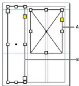 Diagram with labeled geometric shapes and points, marked A and B, showing a central square with diagonals and surrounding squares.