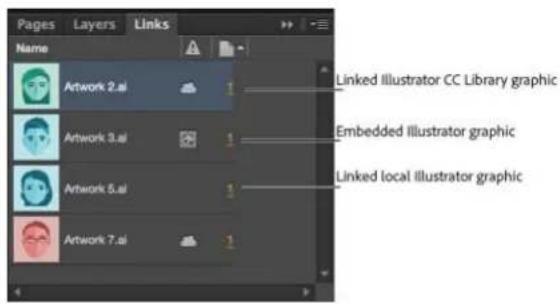 Pages Layers Links Name Artwork 2.ai 1 Linked Illustrator CC Library graphic Artwork 3.ai 1 Embedded Illustrator graphic Artwork 5.ai 1 Linked local illustrator graphic Artwork 7.ai 1