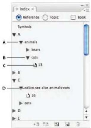 Index Reference Topic Book Symbols A animals bears B cats C 13 B C D calico.see also animals.cats 16 cats D E