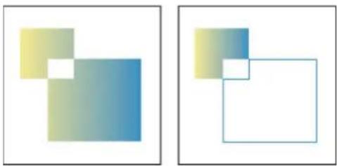 Two abstract geometric shapes: one with gradient squares and one with a square outline, both without any text or symbols.