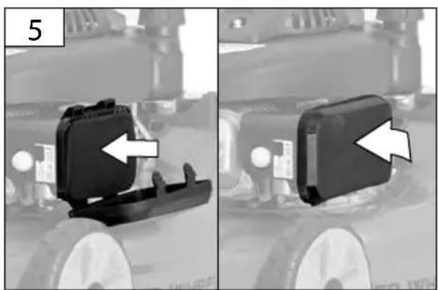 Two-panel image showing a mechanical component with an arrow pointing to a specific part, mounted on a vehicle chassis (no text or symbols visible)