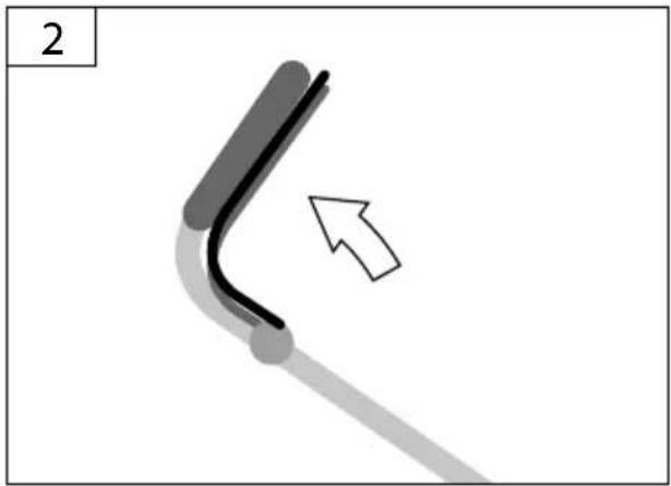 Pure diagram of a curved mechanical component with an arrow indicating direction (no text or symbols)