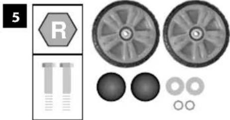 Diagram showing mechanical components including a hexagonal warning sign, screw, wheel rim, and circular features (no text or symbols)