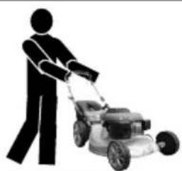 Silhouette of a person pushing a lawn mower (no text or symbols)