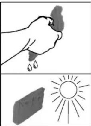 Illustration showing a hand pouring liquid into a container and a sun symbol (no text or labels)