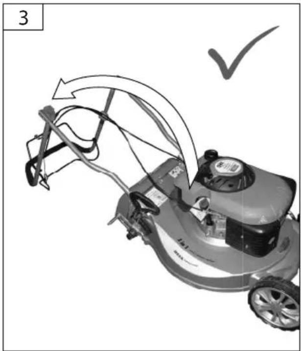 Mechanical lawn mower with motion arrows indicating cycle (no text or symbols)