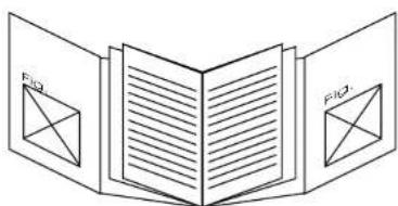 Diagram showing two open book-like pages with labeled geometric shapes, likely illustrating a mathematical or logical concept.