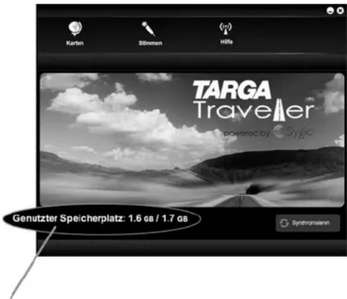 Karten Stimmen Höfe TARGA Traveler powered by Sygic Genutzter Speicherplatz: 1.6 GB / 1.7 GB Synchronisiern