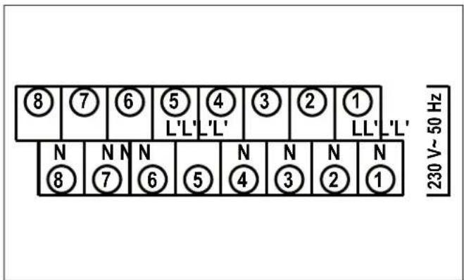 8 7 6 5 4 3 2 1. L' L' L' L'. N N N N N N N N. 8 7 6 5 4 3 2 1. 230 V~ 50 Hz