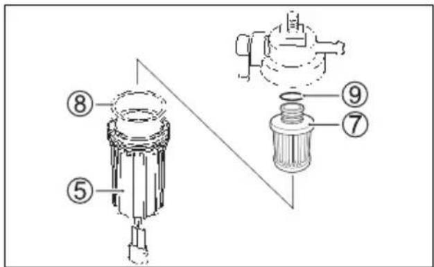 Technical diagram of a mechanical component with numbered parts labeled 5, 7, and 8