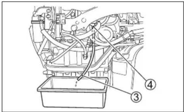 Technical diagram of an engine assembly with numbered parts labeled ③ and ④