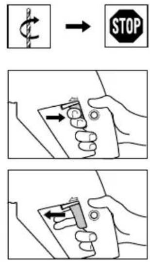 Diagram illustrating three-step instructions for installing a door lock, with directional arrows and a stop sign labeled 'STOP'.