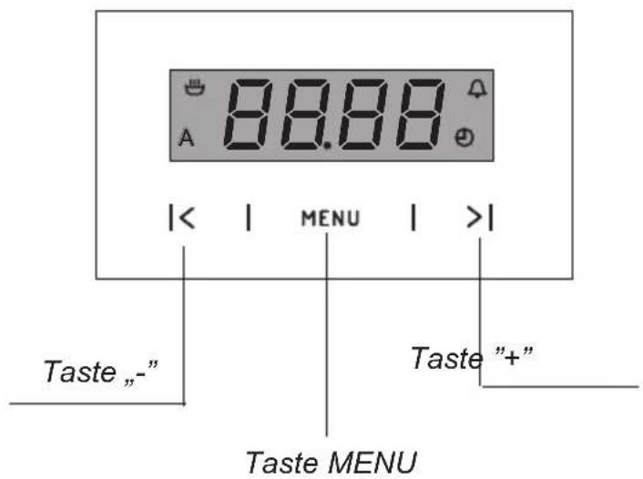 A 88.88 |<< | MENU | >| Taste „-" Taste "+" Taste MENU