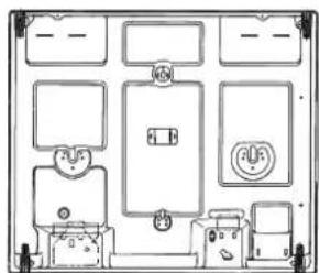 Floor plan diagram with labeled rooms and furniture layout, including doors, chairs, and fixtures