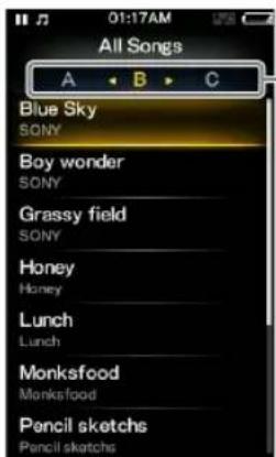 SONY NWZ-A846 Walkman - Scherm met de muzieklijst - 1