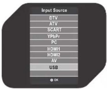 Input Source DTV ATV SCART YPbPr PC HDMI1 HDMI2 AV USB OK